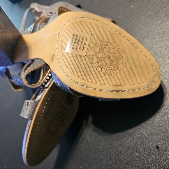 Vince Camuto Silver Suede Strappy Block Heels - Picture 7 of 8